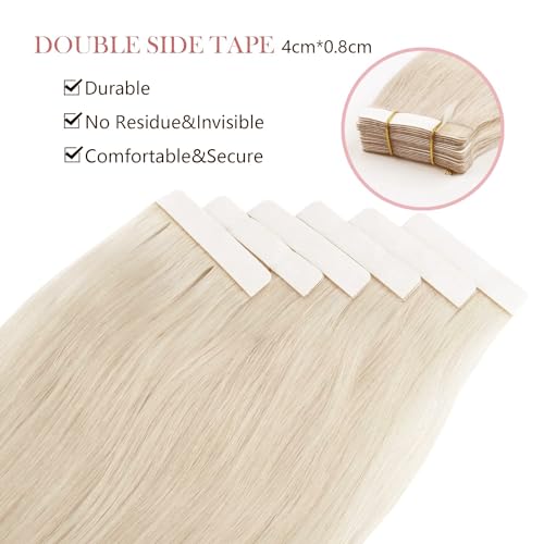 Silky Straight Tape-In Hair Extensions - 100% Remy Human Hair, Blonde 14 Inch, 50g