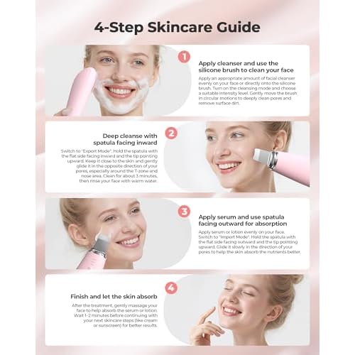 Facial Cleansing Brush & Massager, 2 in 1 Facial Skin Scrubber Waterproof and Rechargeable Face Scrub for Deep Cleansing Vibrating Exfoliator Scrubber Skin Care with 7 Modes, Gentle Exfoliating - Pink