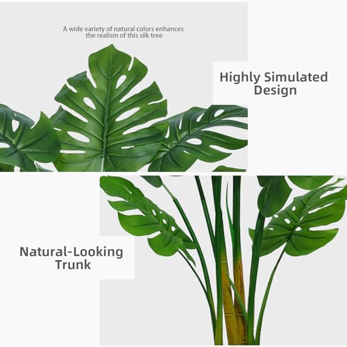 ASTIDY White 5ft Artificial Monstera Deliciosa Plant in Tall White Planter – Real-Look Faux Indoor Tree