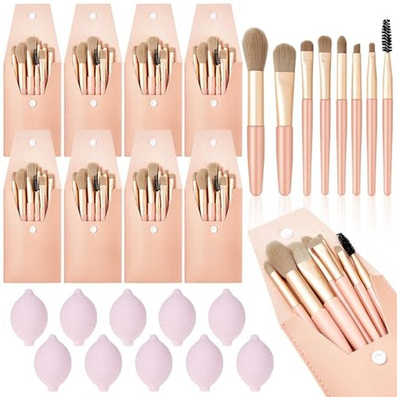 20 Pcs Travel Makeup Brush Set, 10 Mini Travel Brush Set with Bag and 10 Makeup Sponge Princess Party Favor Valentine's Day Gift for Women Home Party(Pink)
