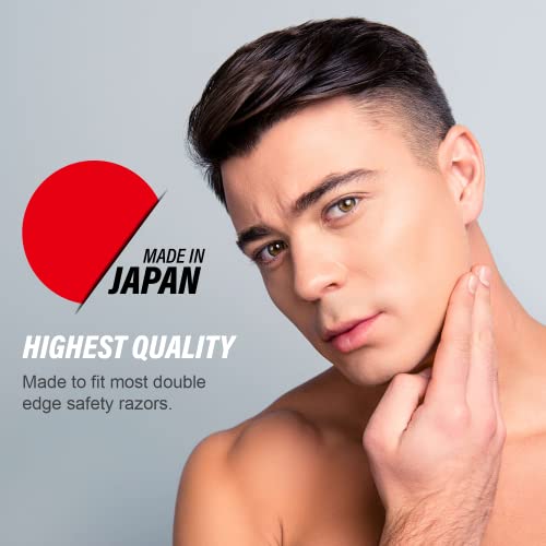 Feather Double Edge Safety Razor Blades - Pack of 50 - Platinum Coated Hi-Stainless Steel - Fits Most Razors - Sharp & Japanese Quality