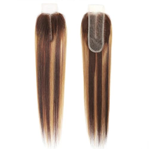 Brazilian Virgin Human Hair Closure 16 Inch Honey Blonde P4/27 Transparent Lace Middle Part