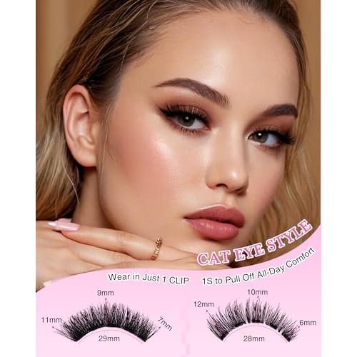 Natural Look Magnetic Eyelashes Kit - 2 Pairs Reusable Double Sided Magnetic Lashes With Applicator and Mirror, Easy To Wear And Remove, No Glue Needed Strip Lashes, Black Faux Cils by EMEDA (#23)