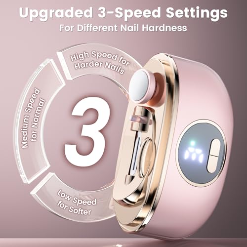 Electric Nail Clipper, 2 in1 Smart Toenail Clippers with Polishing for Fingers and Toes, Rechargeable Fingernail Trimmer with 3 Adjustable Speeds for Senior Adults Men Caregivers(LightPink)