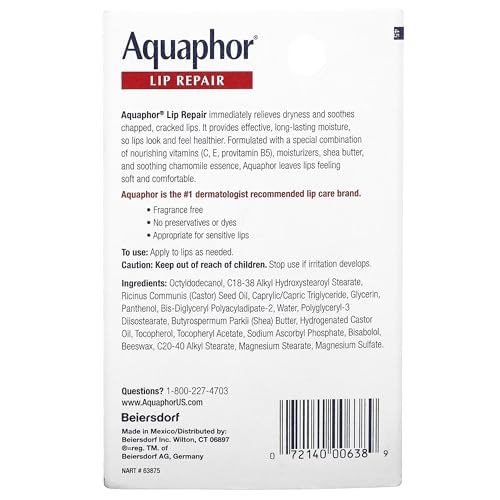 Aquaphor Lip Repair Set - 6 Pack, Fragrance-Free Soothing Lip Balm with Vitamins & Shea Butter