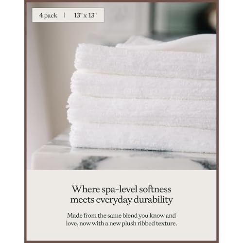 Cozy Earth Ribbed Washcloth Set - 60% Cotton 40% Viscose from Bamboo Bathroom Washcloths - Soft & Absorbent Textured Ribbed Pattern - 4 Pack White