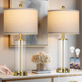 Luxeflow 26-Inch Gold Glass Table Lamps Set of 2 with USB-C, Outlets & Dimmable Touch Control - Modern Bedroom & Living Room Decor