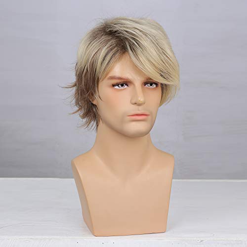 Sallcks Blonde Short Layered Wigs for Men Natural Synthetic Heat-Resistant Cosplay Halloween