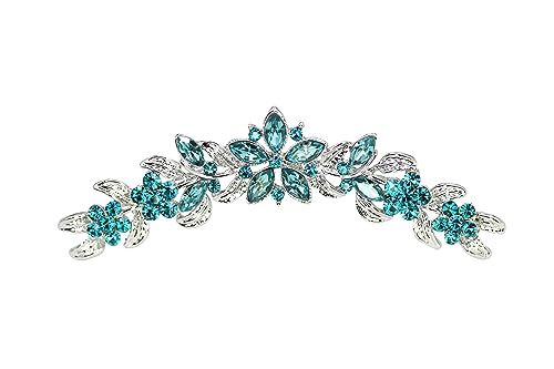 Teal Rhinestone Floral Hair Comb for Weddings & Special Occasions - Faship