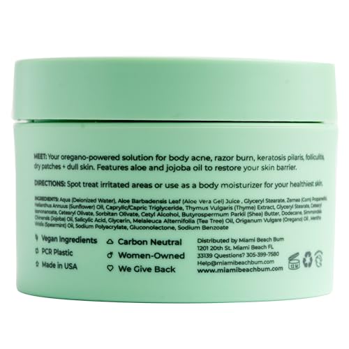 Miami Beach Bum, Bum + Body Cream Mint 6.7oz, Daily Moisturizer For Total Skin Health, Body Acne Treatment, Razor Bumps, Keratosis Pilaris, Ingrown Hairs, Sunburns, Blemishes & More..
