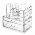 Acrylic Makeup Organizer 2 Tiers & 5 Drawers with Rotating Brush Holder - Clear Vanity Storage, Stackable & Space Saving, Variation: 2 Tiers 5 Drawers