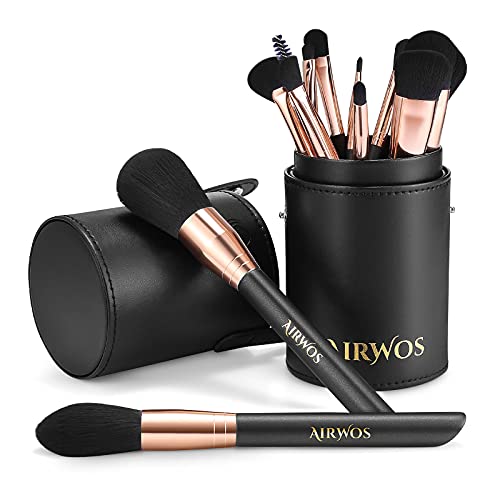 AirWos 14-Piece Professional Makeup Brush Set with Case - Synthetic, Pearl Handles
