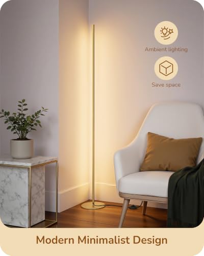 EDISHINE 57.5-Inch Gold Corner Floor Lamp with Remote & Dimmable 7CCT
