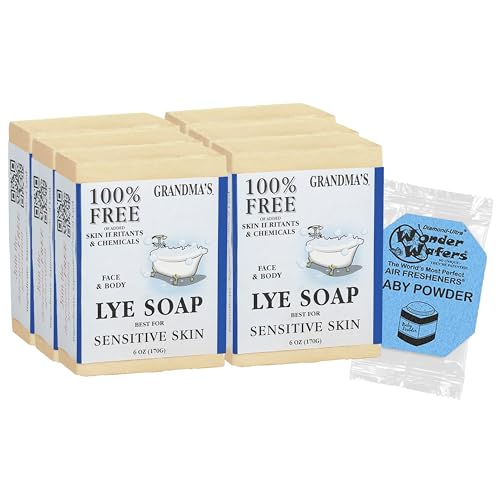 CLASSYONE Grandma's Pure Lye Soap Bar Bundle - Unscented Face & Body Wash for Sensitive Skin, Pack of 6