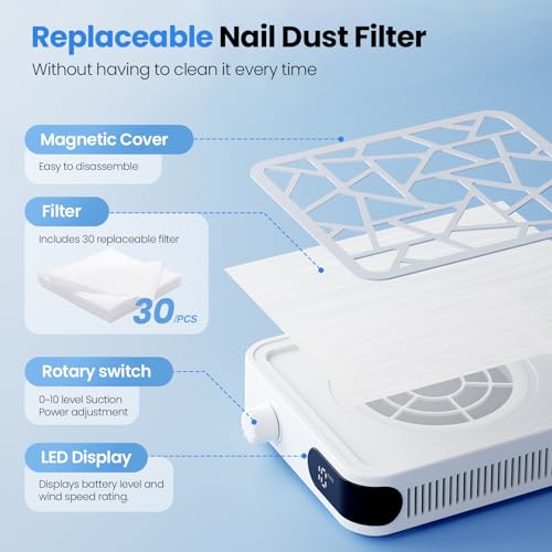 Portable Nail Dust Collector with 10 Speed Modes & LED Display – 6000RPM Nail Vacuum Fan