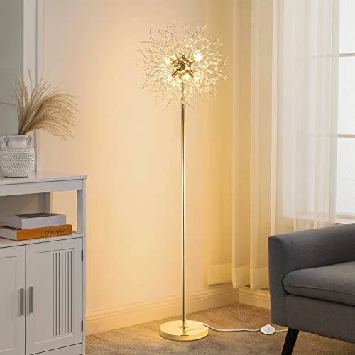 Gold Crystal Floor Lamp - 69 Inch Modern Standing Lamp with K9 Crystals & Foot Switch