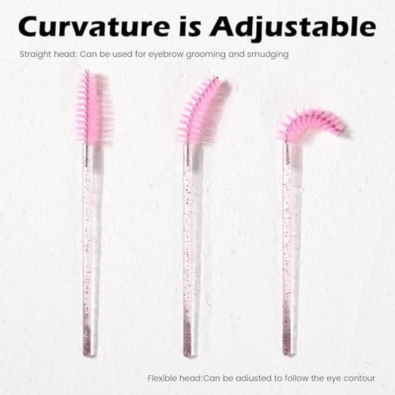(400+300 Pieces) Pink Crystal Handle - 400 Cotton Swabs + 300 Brushes for Lash Extensions, Makeup (Simple Packaging)-(Crystal Pink)