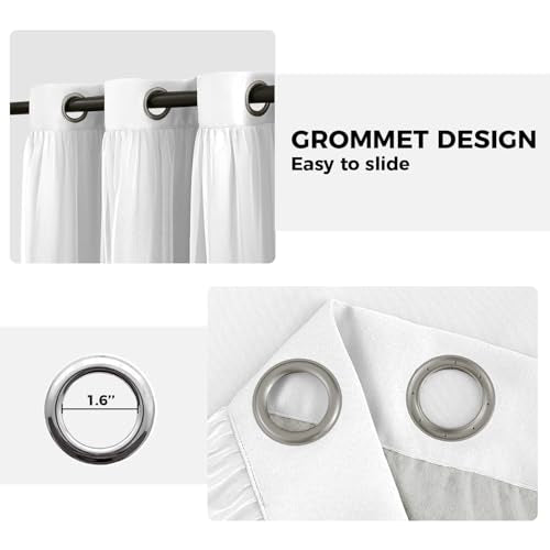 White Blackout Curtains 52W x 84L Double Layer Set - Pack of 2, Grommet Top