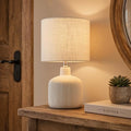 KAWOTI Off-White Ceramic Table Lamp - 17.75" Rustic Farmhouse Decor
