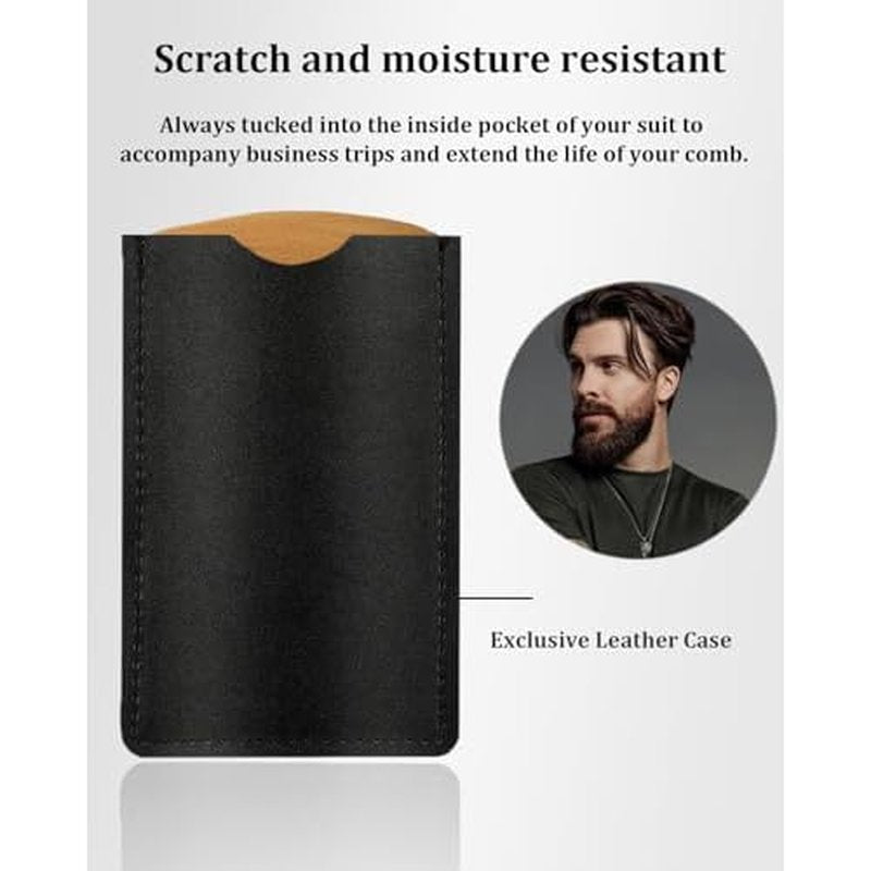 4 Pack Double-Sided Pocket Comb, Wooden Dual Action Beard and Mustache Comb Set with Leather Cases for Beards and Mustaches, Everyday Styling Comb For Detangling Knots, Beard Care & Grooming