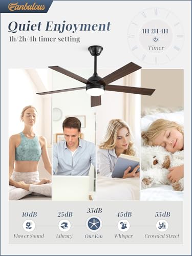 Fanbulous 48 Inch Black Ceiling Fan with Light & Remote, Reversible Blades, Dimmable LED