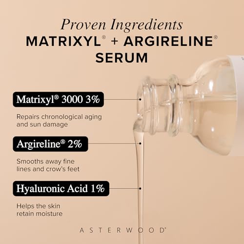 Asterwood Matrixyl 3000 + Argireline Serum for Face - Multi Peptide Serum with Hyaluronic Acid - Anti-Aging, Wrinkle Reducing, Collagen Boosting - Fragrance-Free - 8 Fl Oz
