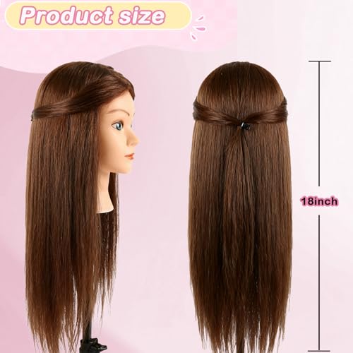 Beauty Star Mannequin Head with 100% Real Human Hair -18inch Doll Styling Head for Braiding Practice & Cosmetology Training, Updos, Manikin Head Includes Clamp Stand£¨Dark Brown Hair and Blue Eyes)