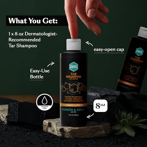 DHS Coal Tar Shampoo for Dandruff & Psoriasis - 8 Fl Oz Pack of 2, Unscented, Gentle Hair Care