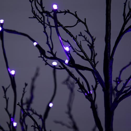 6ft Pre-Lit Halloween Black Twig Artificial Tree with Multicolor LED Lights