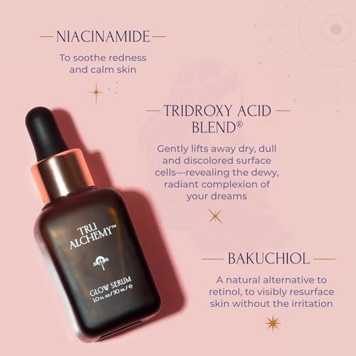 Tru Alchemy Vitamin C Glow Serum - Hydrating Anti-Aging Vitamin C Face Serum with Bakuchiol, Glycolic & Lactic Acid, 1 fl oz.