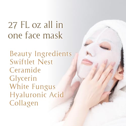 BI-SU Face Mask | Natural Swiftlet Nests Extract, Hyaluronic Acid, Ceramide, Collagen, Squalane, Anti-aging Japanese Skincare, Helps Wrinkles, Texture, Dryness, 4 Sheets, 27ml each, Damask Rose Scent