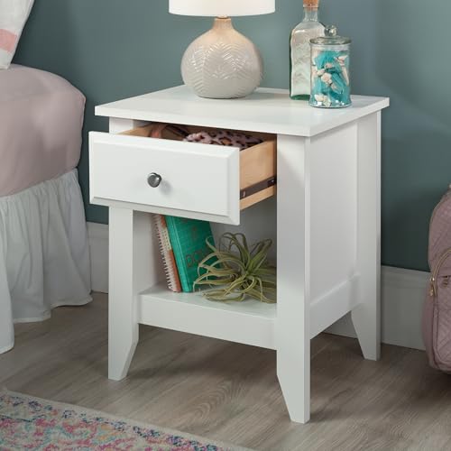 Sauder Shoal Creek Nightstand - Soft White Bedside Table with Drawer & Shelf