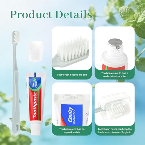 Travel Toothbrush Kit 30 Sets with Toothpaste Floss Comb & Cover - Bulk