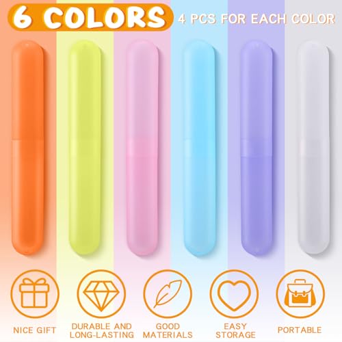 24 Pack Pastel Travel Toothbrush Holders with Pencils - Classroom & Travel Storage