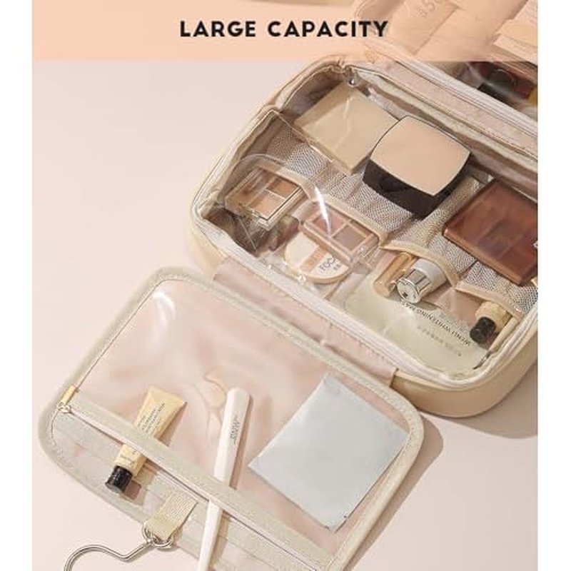Hanging Toiletry Bag for Women, Large Travel Cosmetic Organizer with 360¡ÆHook ? PU Leather Waterproof Makeup Toiletry Bag, Portable Bathroom Travel Bag for Business Trips, Vacation