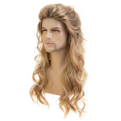 Long Wavy Blonde Wig for Men - Synthetic Cosplay Party Hair Variation Blonde2
