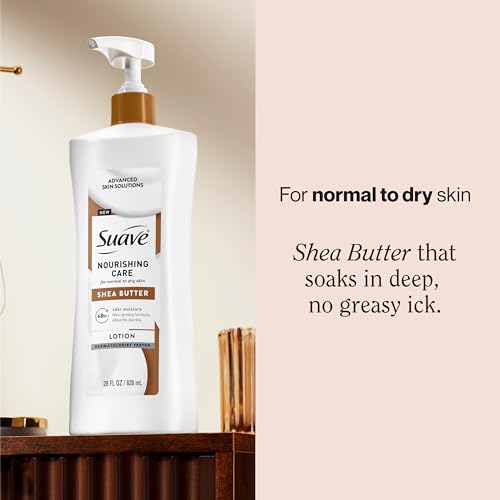 Suave Nourishing Care Hand & Body Lotion with Shea Butter for Women, Deep Moisture for Dry Skin, Fast Absorbing, Allergen Free Moisturizing Cream, 28 FL OZ, 4 Pack