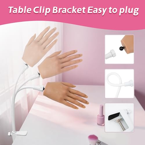 Practice Hand for Acrylic Nails - Silicone Hand with Tips & Stand - Light Skin