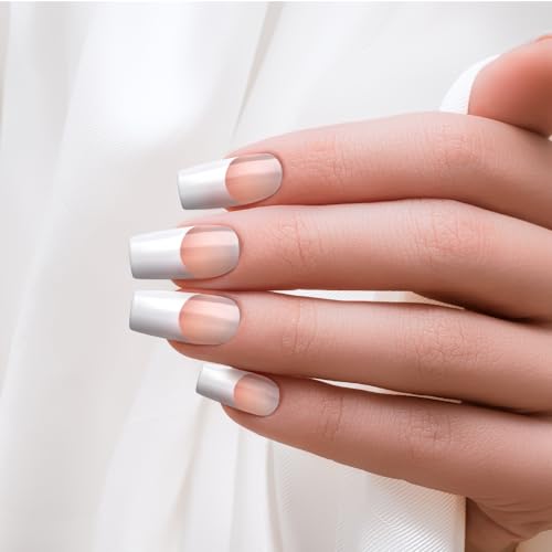 KISS Acrylic French False Nails Kit, Long Coffin Wide Fit Design Nail, Classic White Color French Tip Nails, Ready to Wear Gel & Manicure Stick Included, Long-Lasting Convenient & Easy to Apply