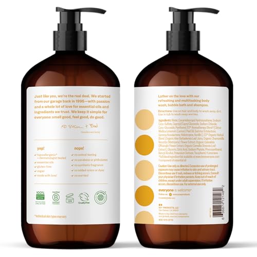 Everyone 3-in-1 Coconut & Lemon Body Wash, Bubble Bath & Shampoo 32oz Pack of 2 - Hypoallergenic & Eco-Friendly