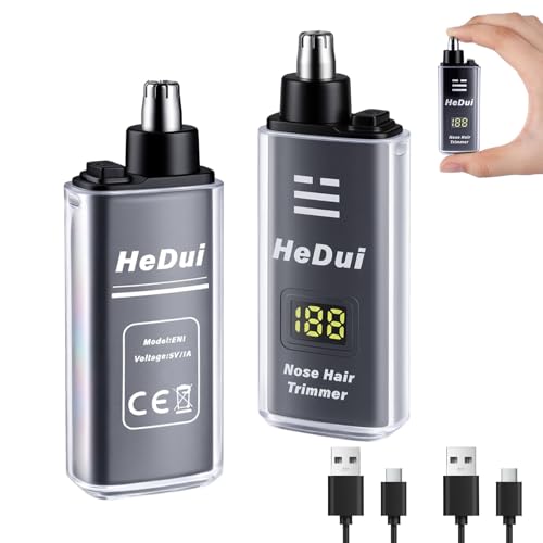 2 Pack Nose Hair Trimmer for Men and Women USB Rechargeable with Digital Display Nose and Ear Trimmer for Men Dual Edge Rotating Blades Easy Clean Detachable Head Compact and Travel Friendly