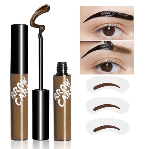 Eyebrow Gel - Peel Off Eyebrow Tint With Eyebrow Stencils, Long-lasting Brow Gel for Strong Hold & Natural Finish, Waterproof Eyebrow Makeup for Fuller & Defined Looking Brows (Warm Brown)