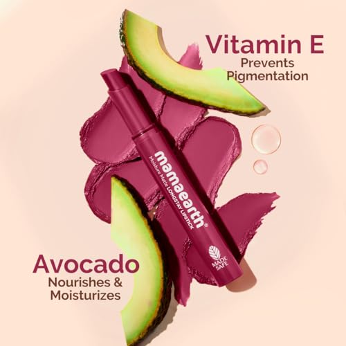 MAMAEARTH Moisture Matte Lipstick (Berrylicious Magenta) | Infused with Vitamin E | 12-Hour Long Stay & 8-Hour Moisture Lock | Cruelty-Free & Smudge-Proof | 0.07 Oz/2g