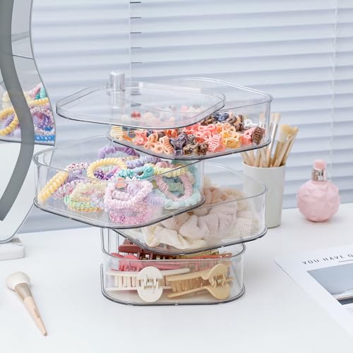 4-Layer Hair Tie Organizer with Rotating Stacks - Clear, Stackable