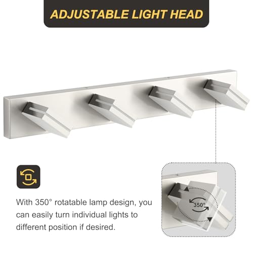OKELI 30-Inch Brushed Nickel 4-Light Dimmable LED Vanity Light Over Mirror with Adjustable Heads