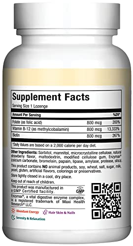 Vitamin B12 Sublingual Lozenges - Strawberry, 180 Count - Support Energy & Health