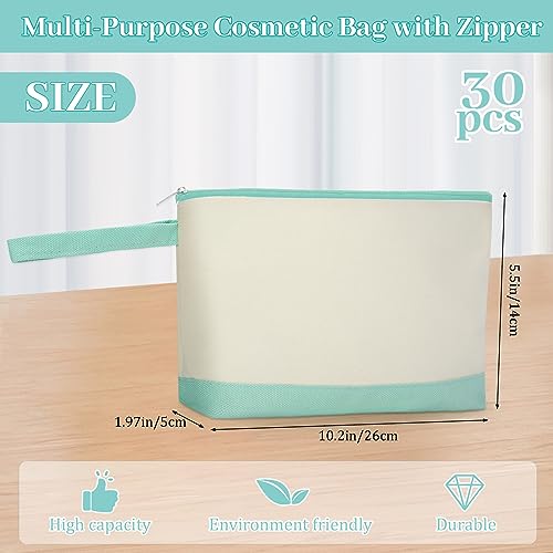 Silkfly 30 Pcs Cotton Canvas Makeup Bags Canvas Cosmetic Zipper 10.2 x 5.5 x 2 Inches Blank DIY Pouch Bag Bulk with Bottom Pencil Case Travel Toiletry Pouch for Women (Cute)