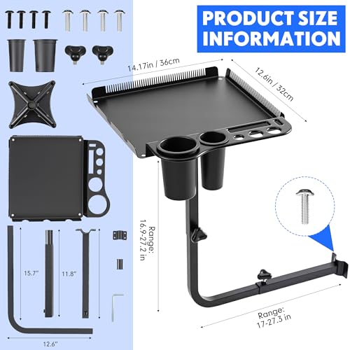 Salon Tray for Chairs 14.17 x 12.6 Inches Adjustable 360° Rotating Metal Hairdressing Tool Organizer with Height & Width Flexibility - Variation: 14.2 x 12.6 x 16.9 Inches