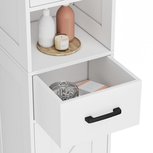 Homhedy 67-Inch Tall Bathroom Storage Cabinet - White, Reversible Doors & Adjustable Shelves