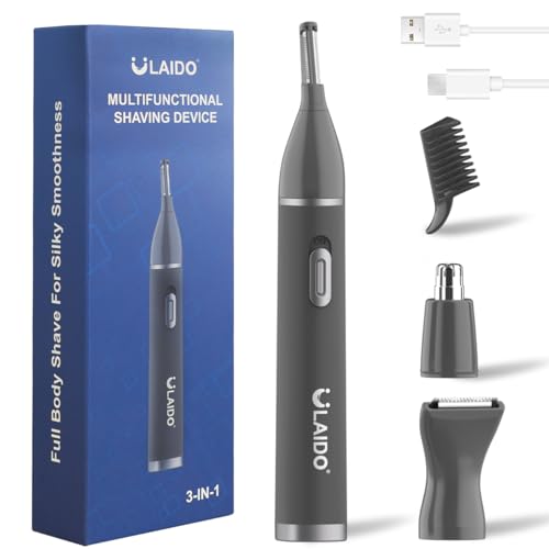 ULAIDO 3-in-1 Nose Ear Eyebrow Body Hair Trimmer for Men, Painless Rechargeable Grooming Kit